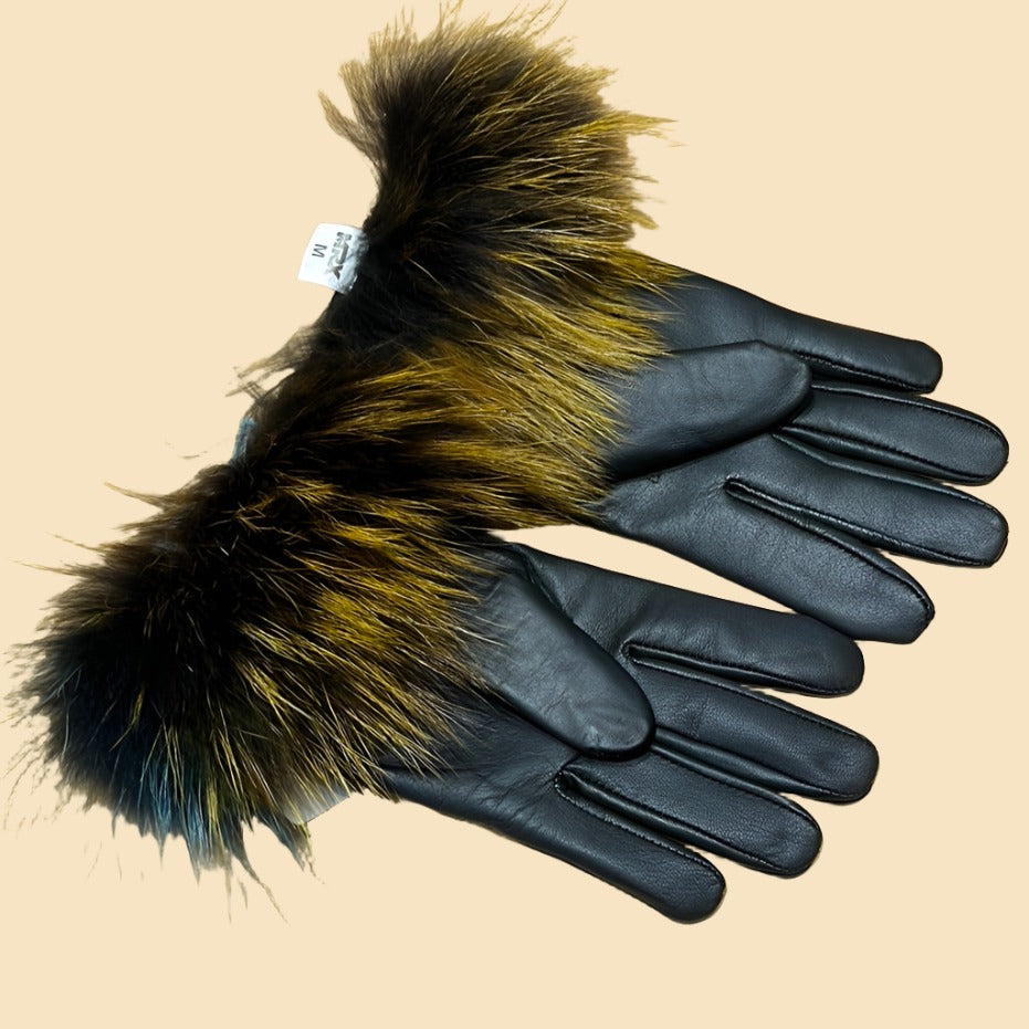 Fur Cuff Lamb Leather Ladies Gloves