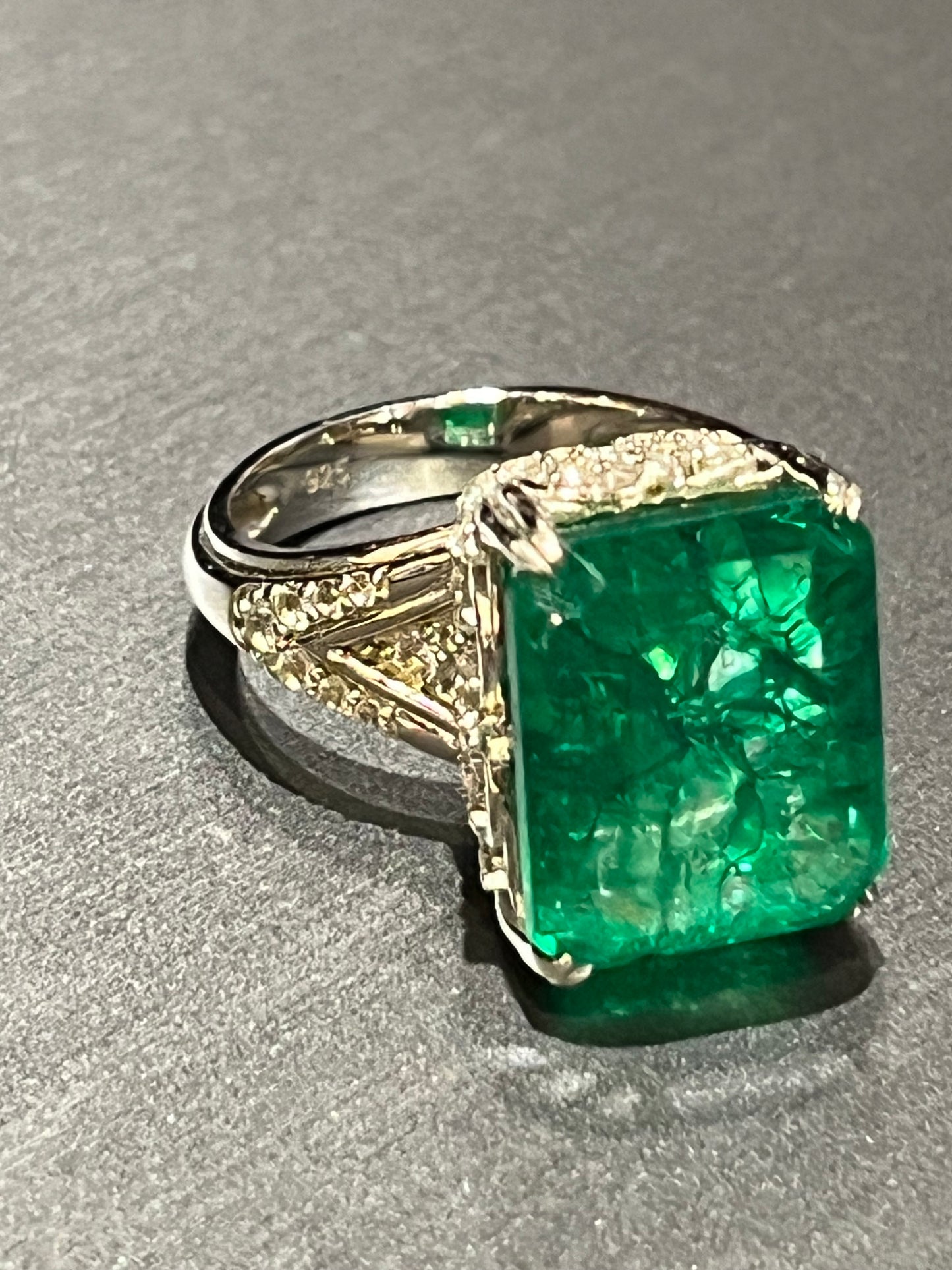 10.52ct Emerald w/ White Topaz in Sterling (size 6.5)
