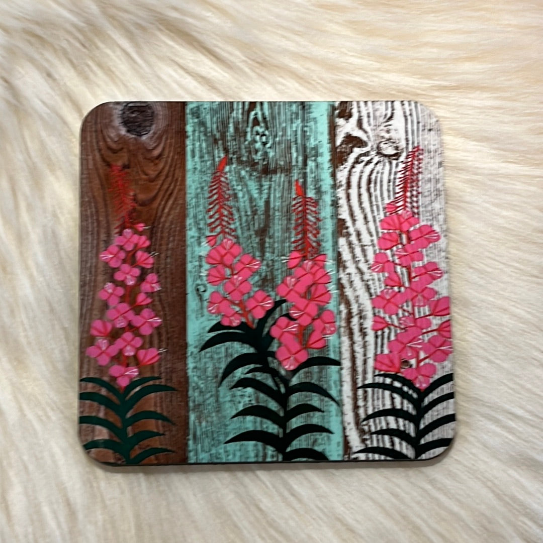 3.75”x 3.75” Square cork Fireweed Coaster