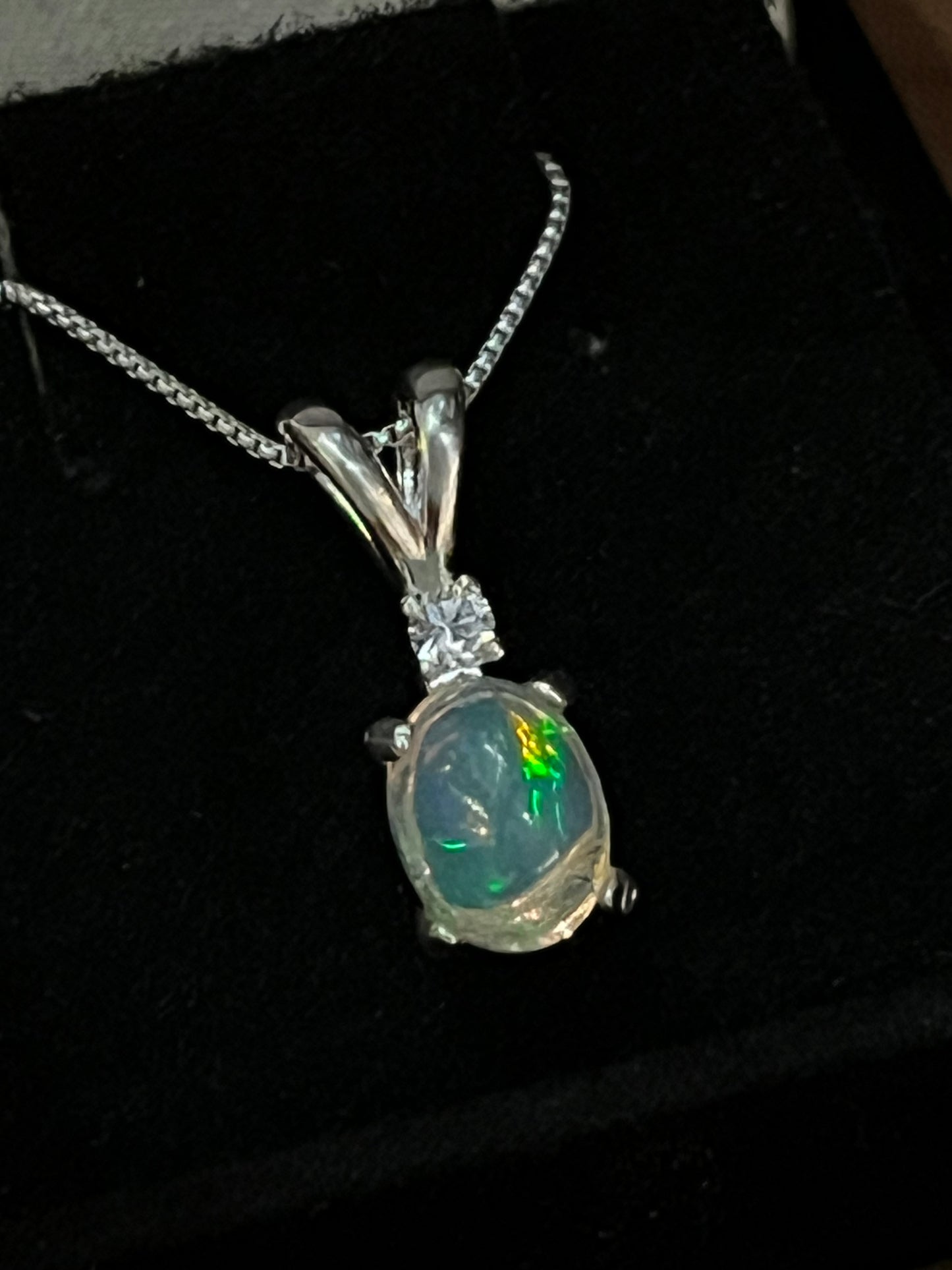 Australian Crystal Opal Pendant 1.04 ct Sapphire Accent