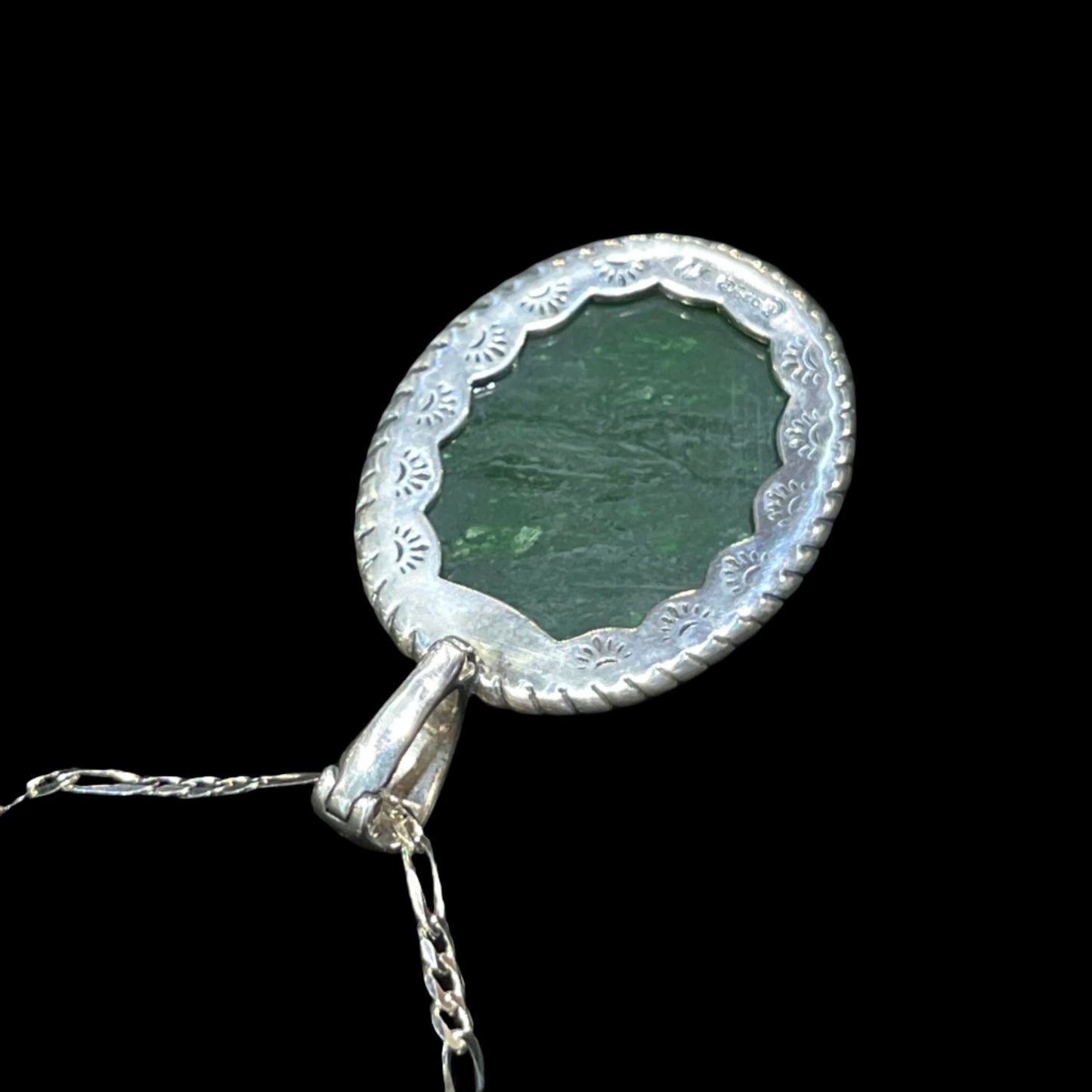 Alaskan Jade Pendant in sterling silver, certified Made in Alaska