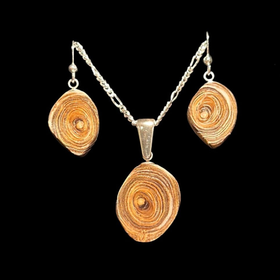 Alaskan Coral Earring & Pendant Set (Brown swirl)