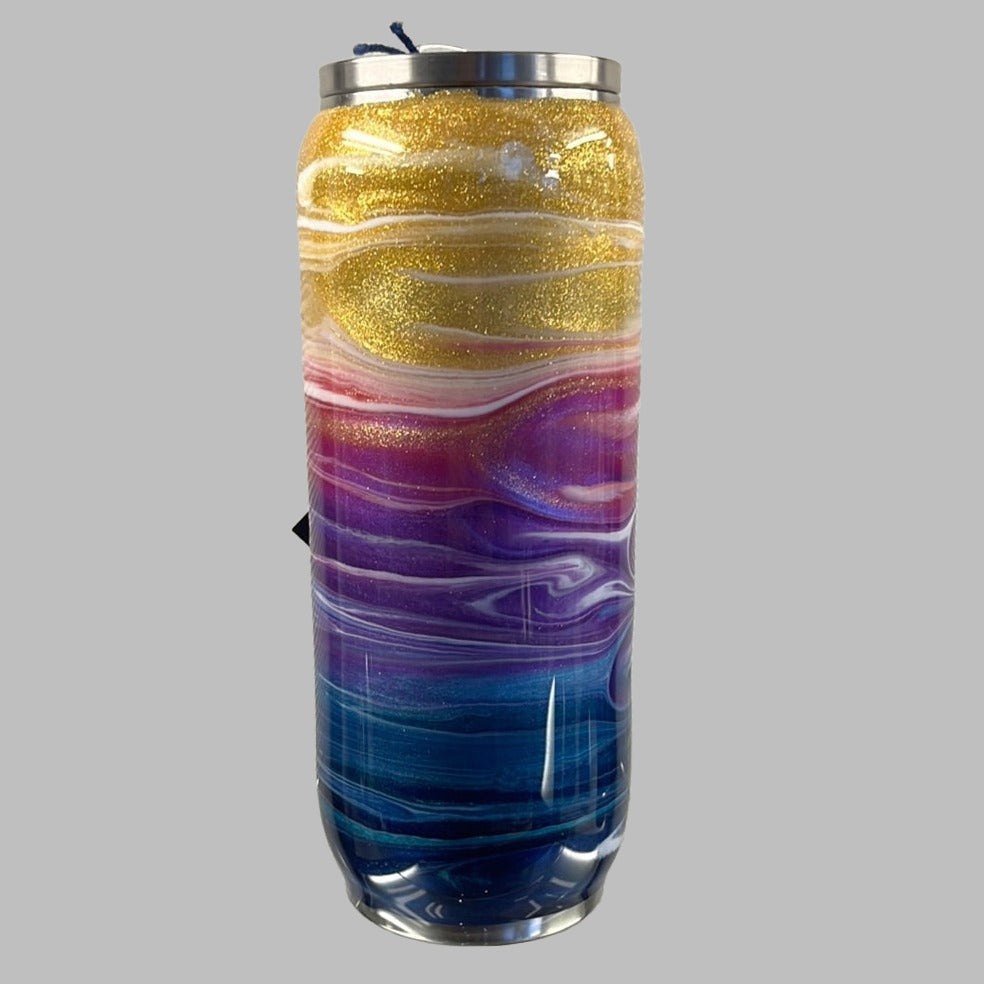 16oz metal Popity Pop Can with resin "Sunset Ocean" finish