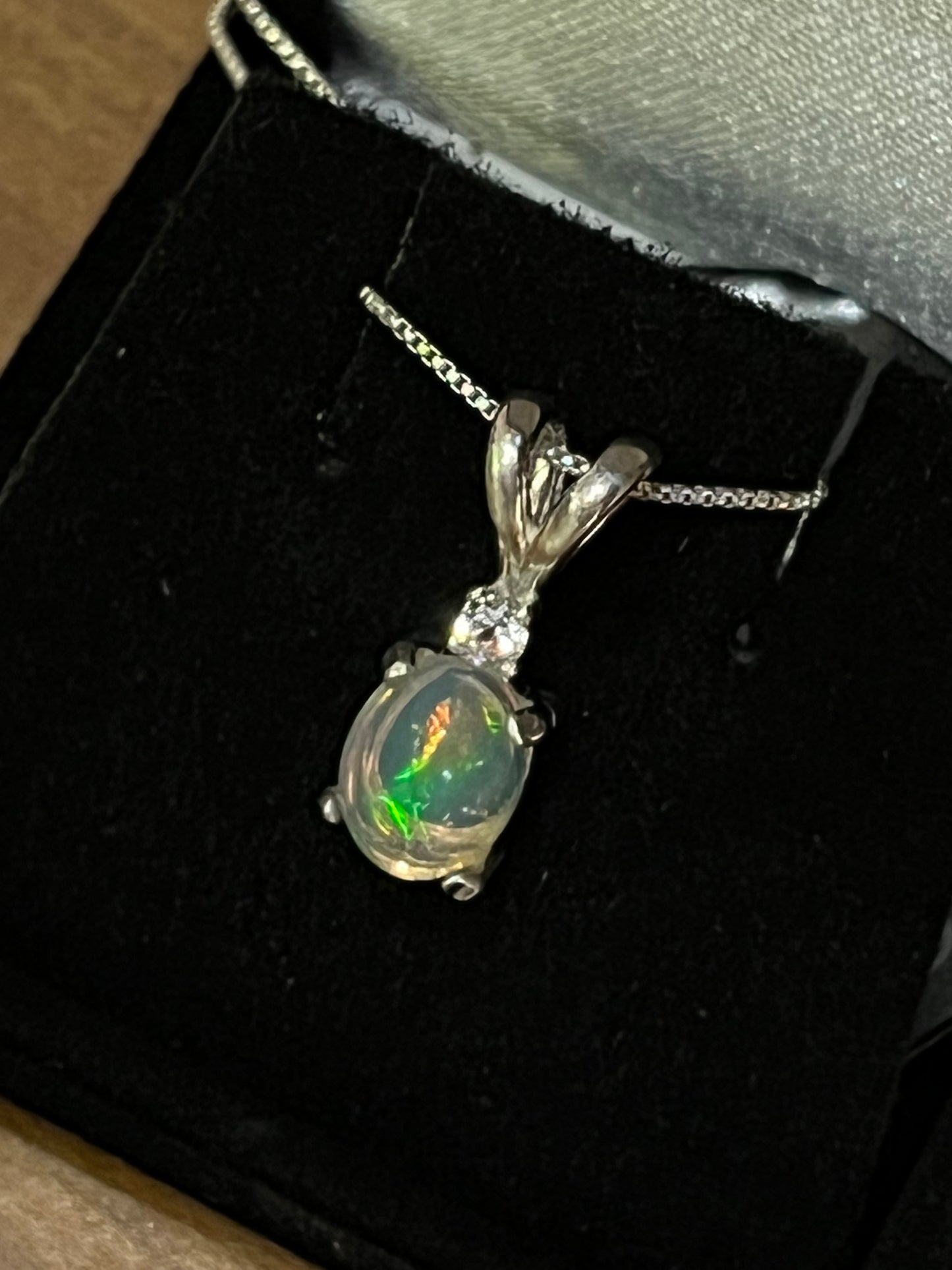 Australian Crystal Opal Pendant 1.04 ct Sapphire Accent