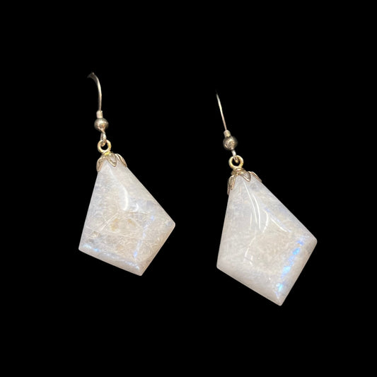 Moonstone Earrings (Long Diamond)