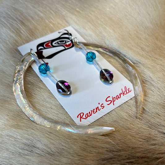 Abalone Tusks w/Blue glass bead earrings