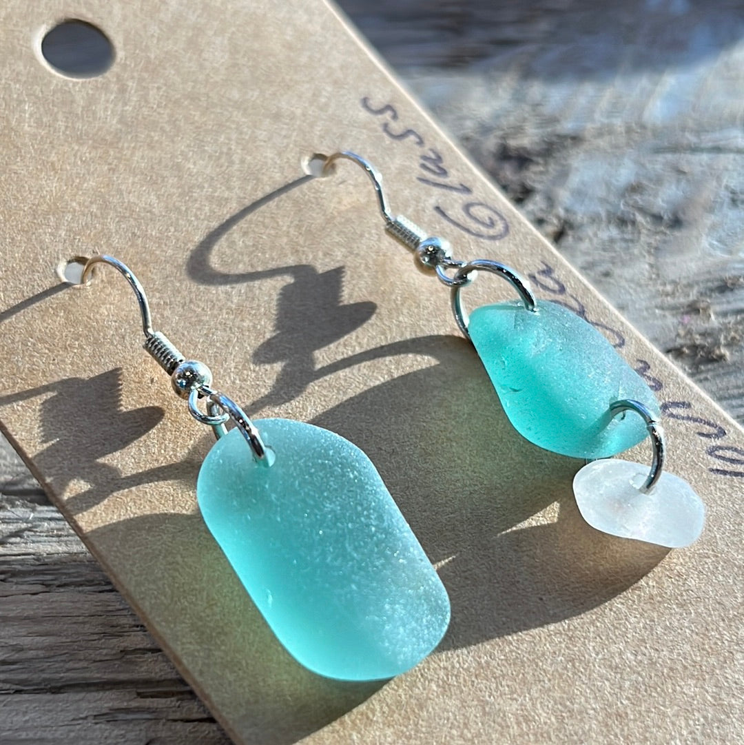 Teal Boho Style Sea Glass Earrings