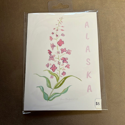 Blank Fireweed watercolor greeting card with envelope, by Glenna Strongheart.