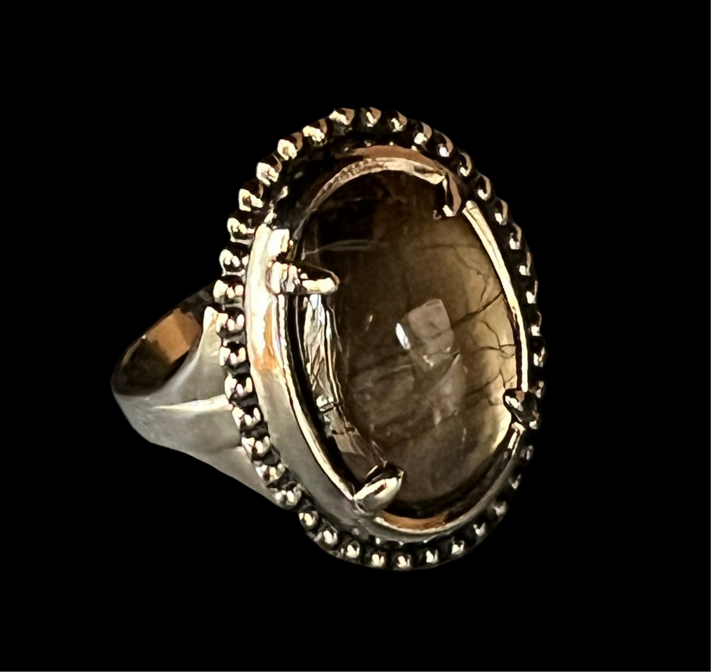 Antique Silver Ring with Black Sapphire (size 6 1/4)