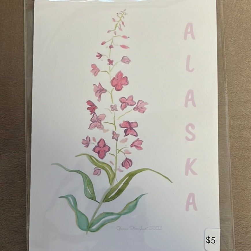 Blank Fireweed watercolor greeting card with envelope, by Glenna Strongheart.