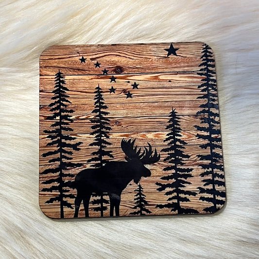 3.75”x 3.75” Square cork Moose & Stars coaster