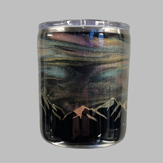 12oz metal travel mug with resin Gold Aurora finish.