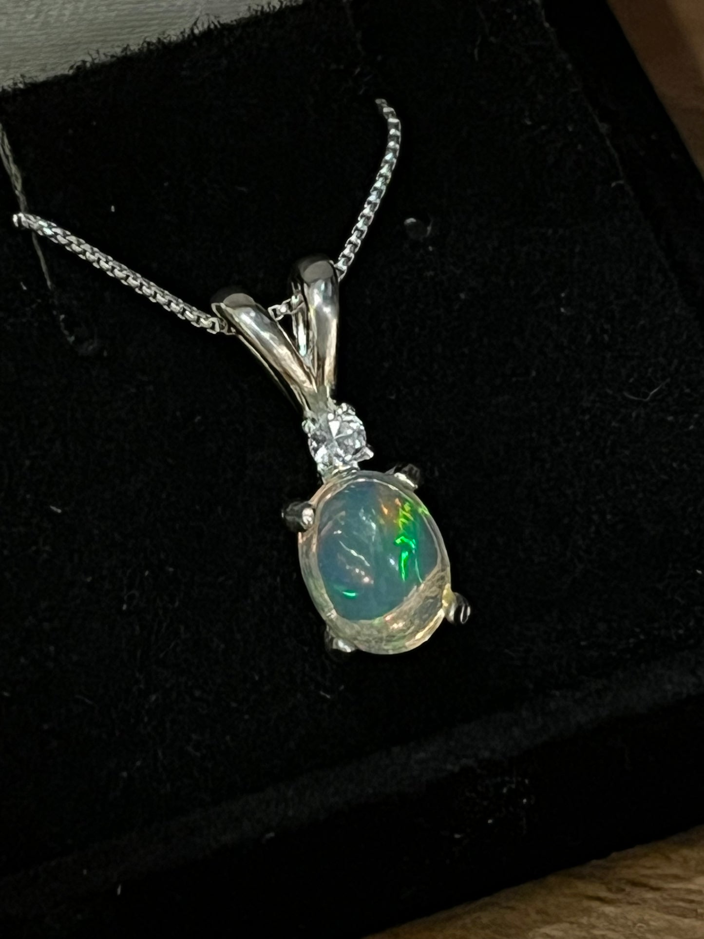 Australian Crystal Opal Pendant 1.04 ct Sapphire Accent