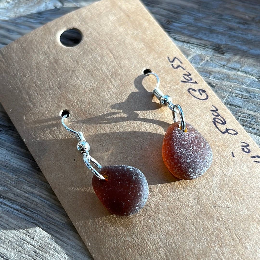 Unique pair of brown sea glass earrings by Seldovia Sea Glass.