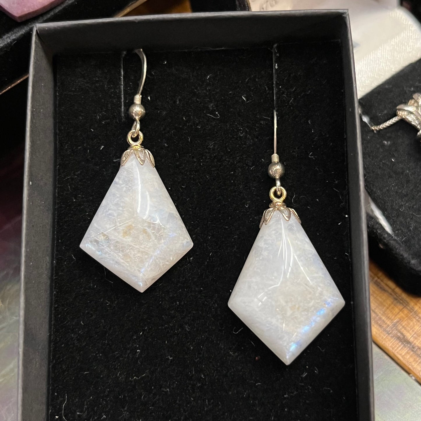 Moonstone Earrings (Long Diamond)