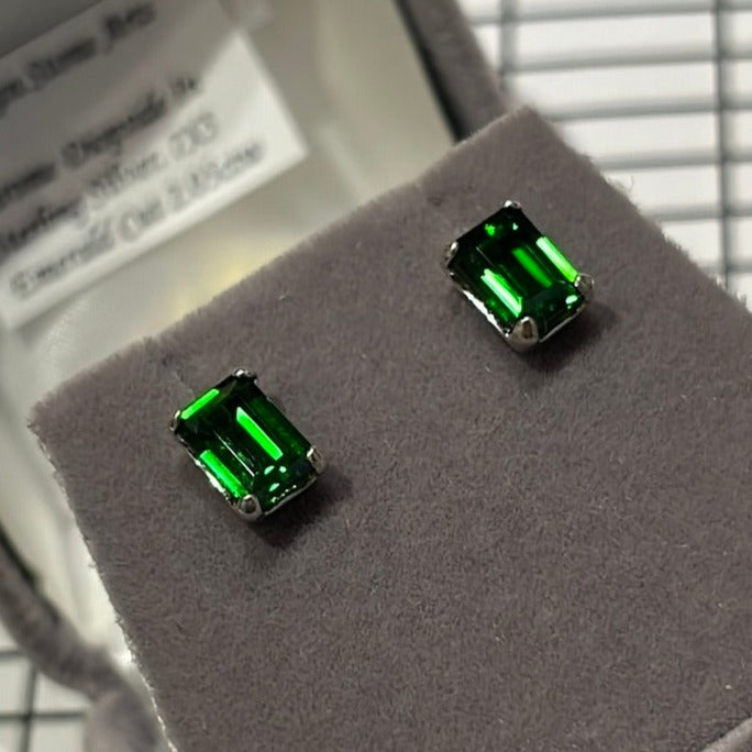 Chrome Diopside Earrings in silver 7x5 Emerald Cut 2.05 total ctw. 