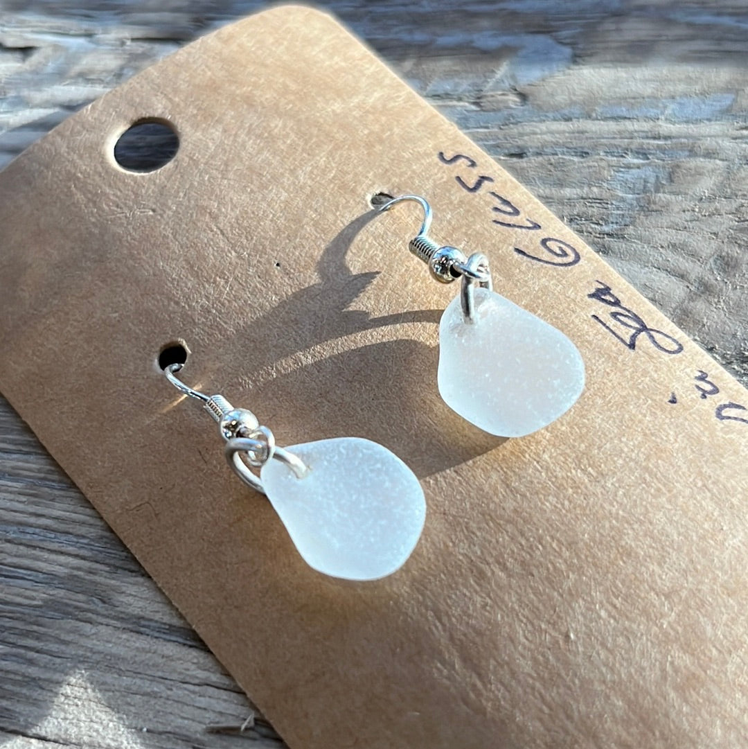 White Sea Glass Earrings