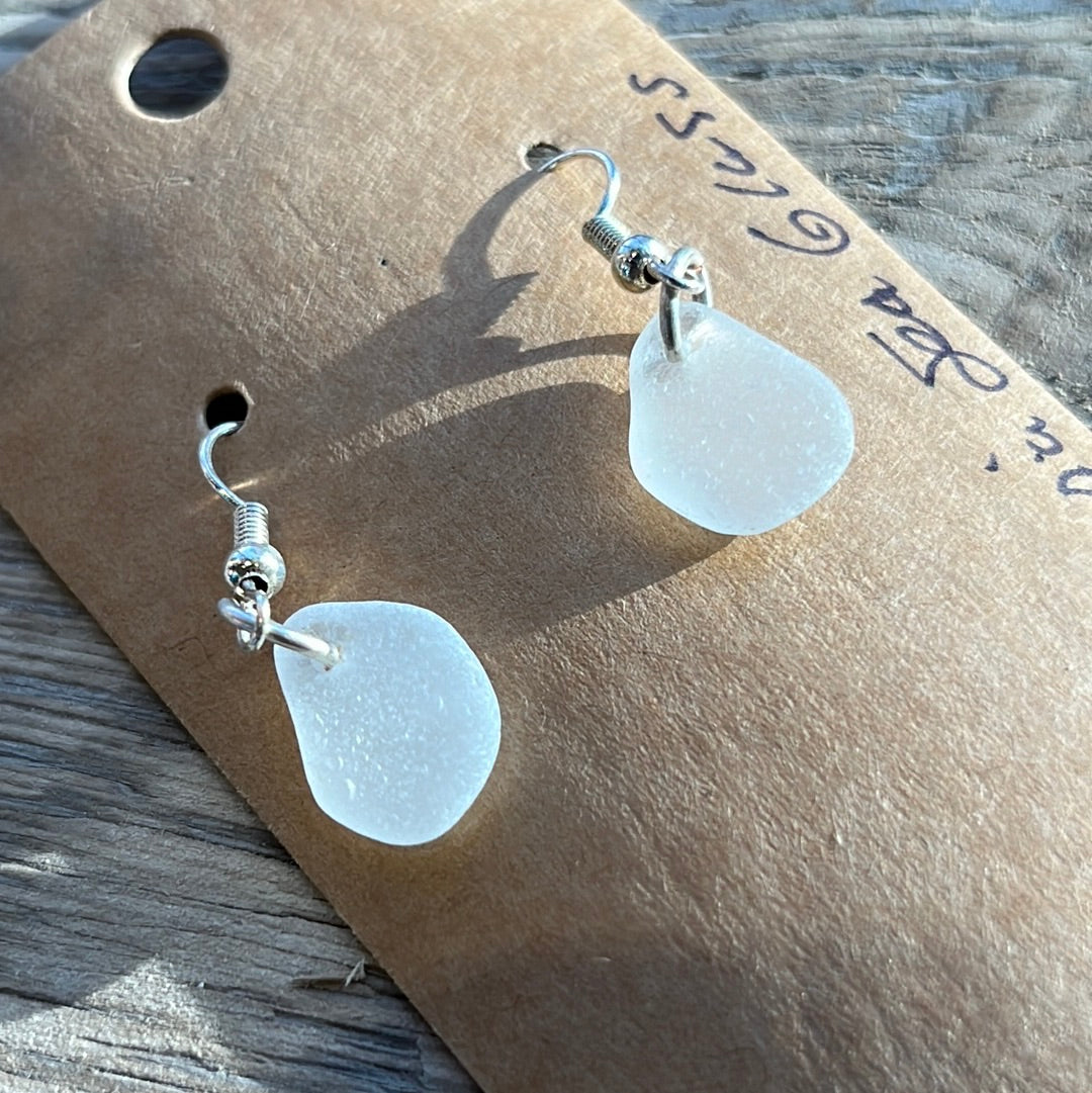 White Sea Glass Earrings