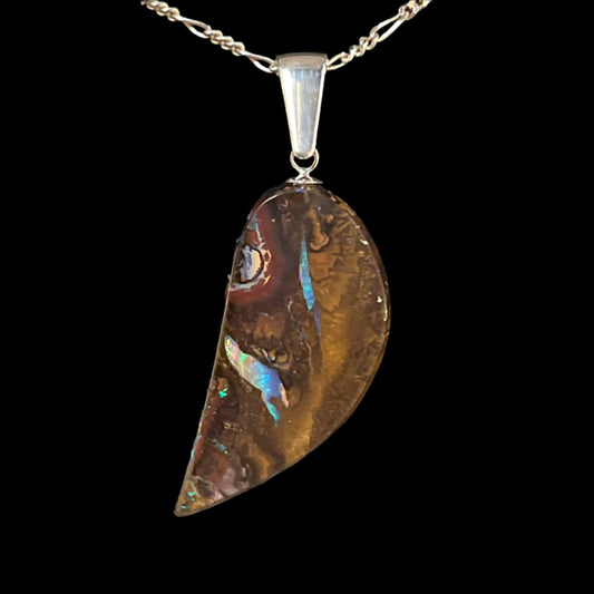 Australian Boulder Opal Pendant (Half-heart)