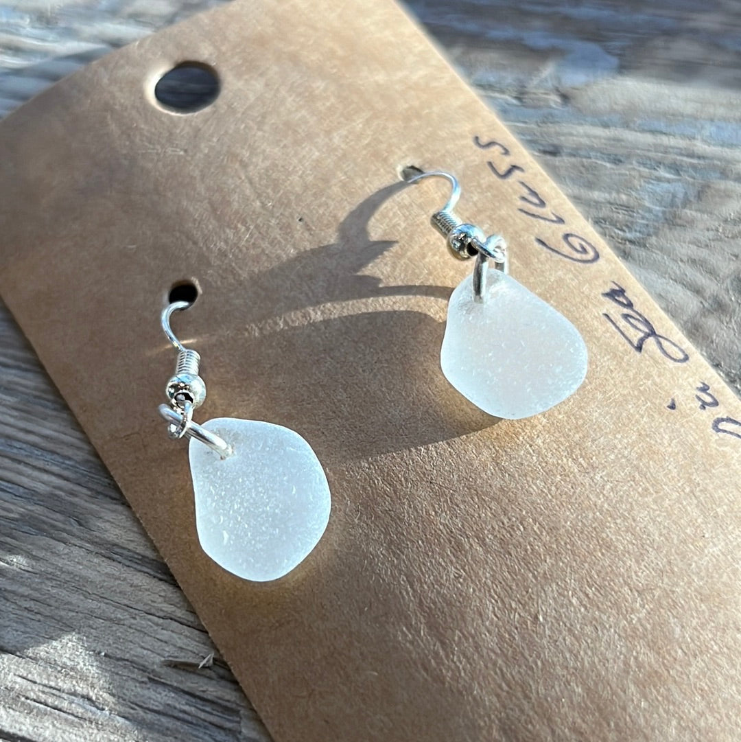 White Sea Glass Earrings