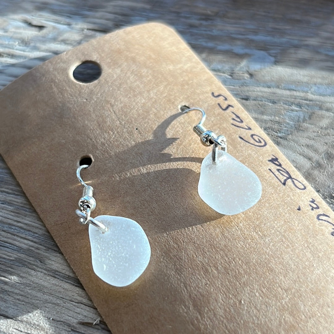 White Sea Glass Earrings