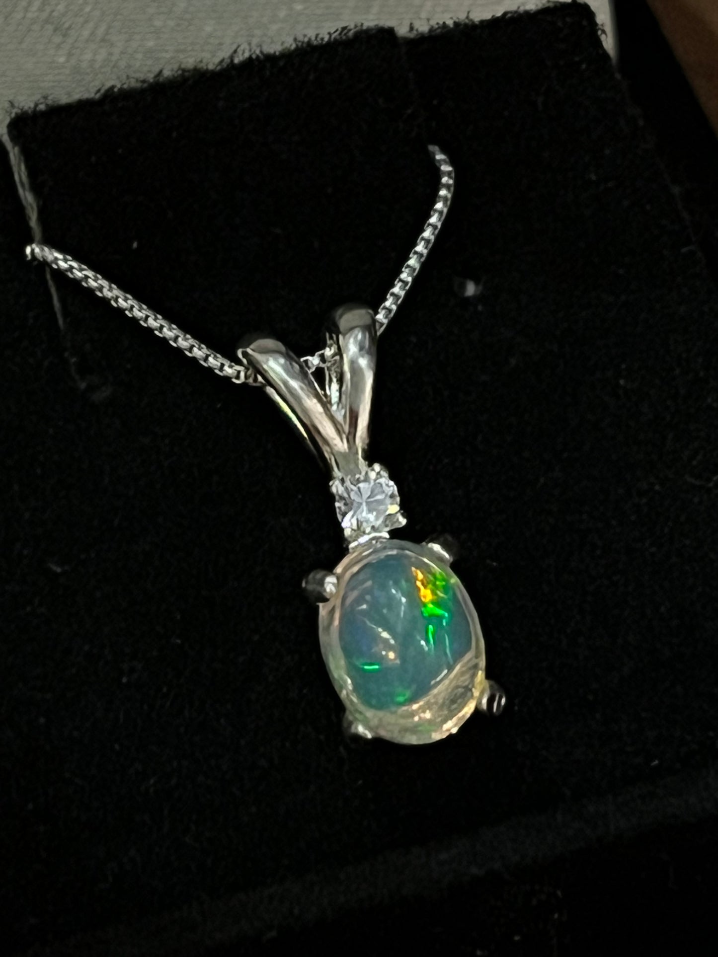 Australian Crystal Opal Pendant 1.04 ct Sapphire Accent