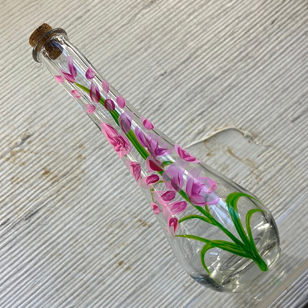 Hand painted decorative Fireweed bottle.