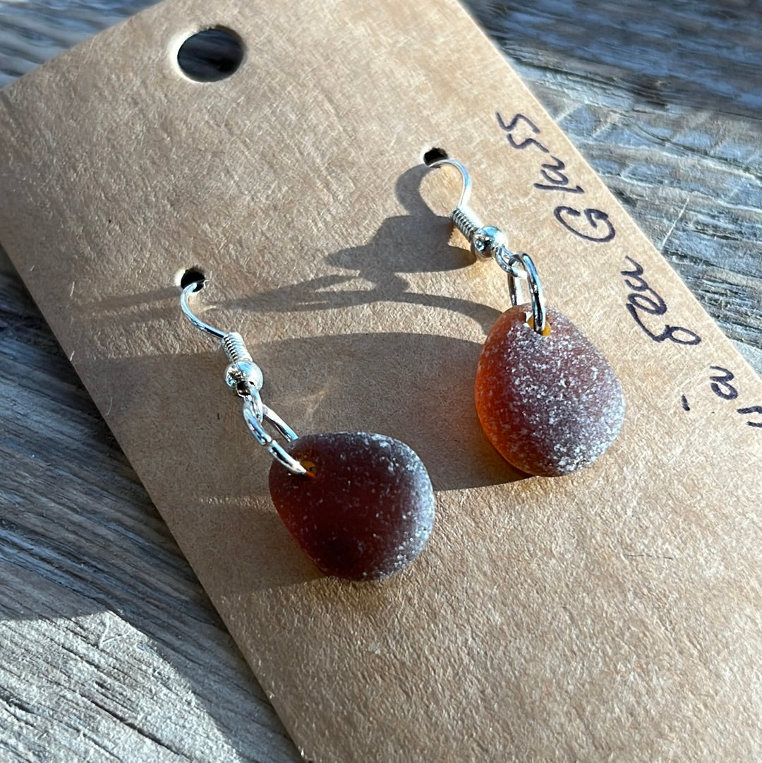 Unique pair of brown sea glass earrings by Seldovia Sea Glass.