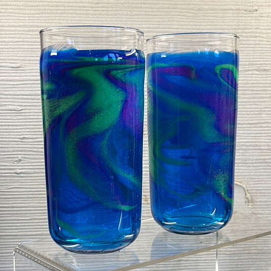 Set of 2 Translucent Northern Light Tall glasses.