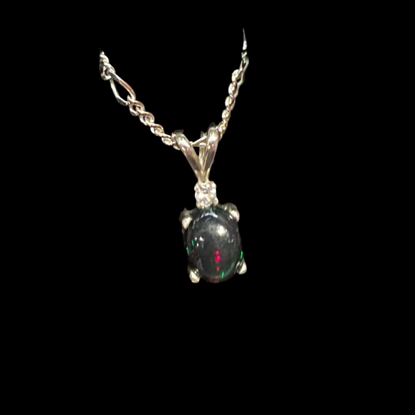 Australian Black Opal Pendant w/ 1.30ct Silver Sapphire