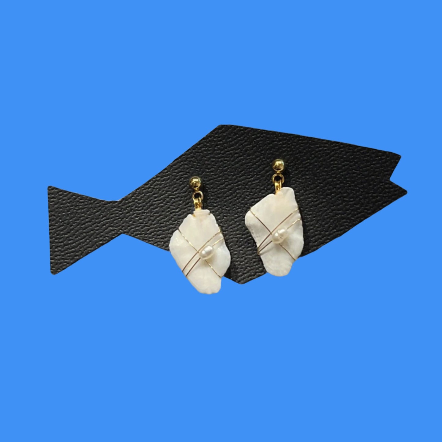 Kruzof Drops - Wire Wrapped Halibut otoliths w/ freshwater pearls