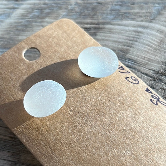 White Sea Glass Stud Earrings