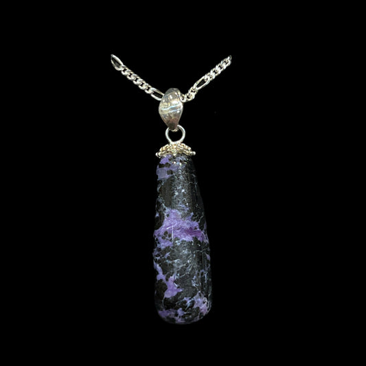 Charoite Pendant (Long Pear, Heavy Black)