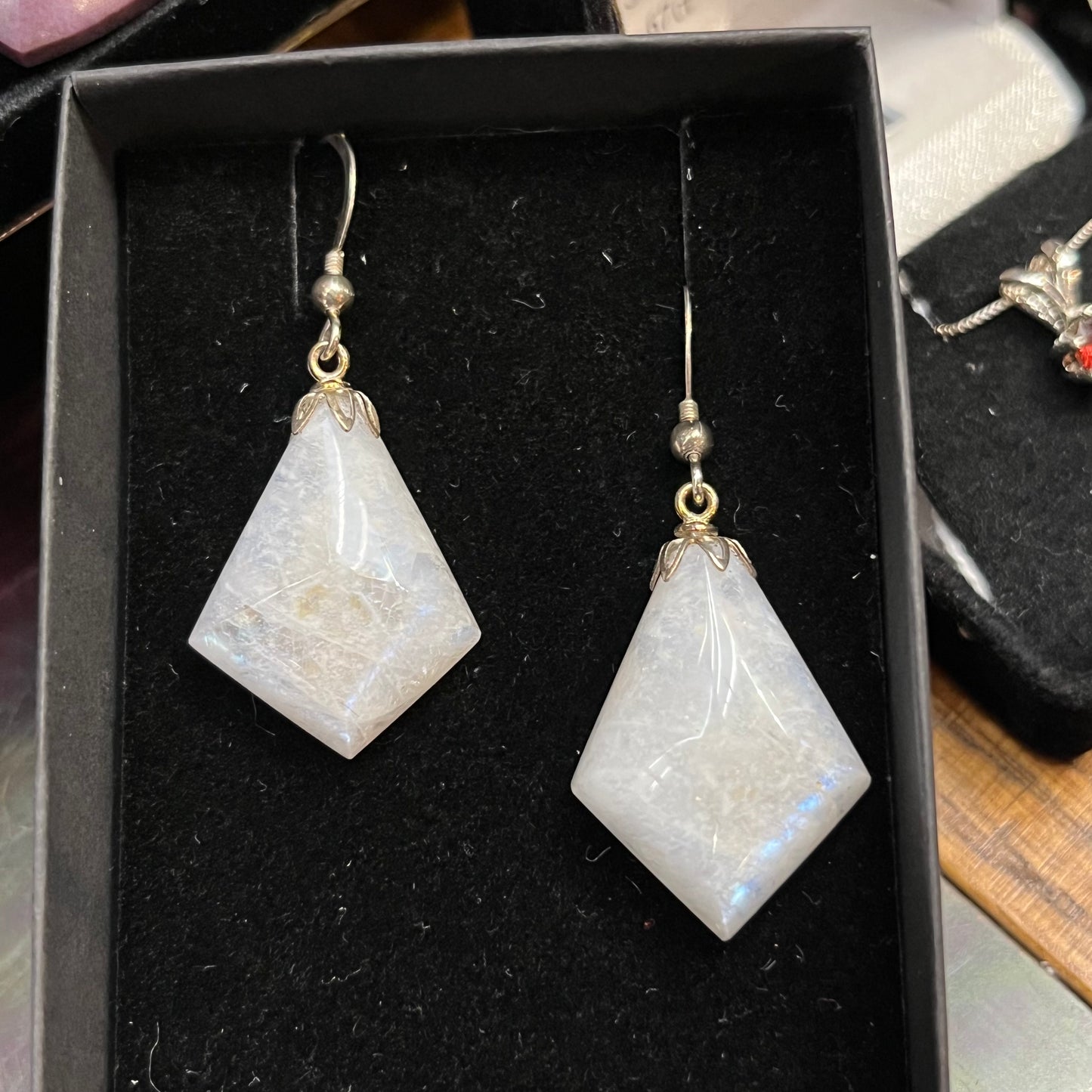 Moonstone Earrings (Long Diamond)