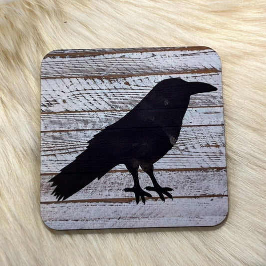 3.75”x 3.75” Square cork Raven coaster.