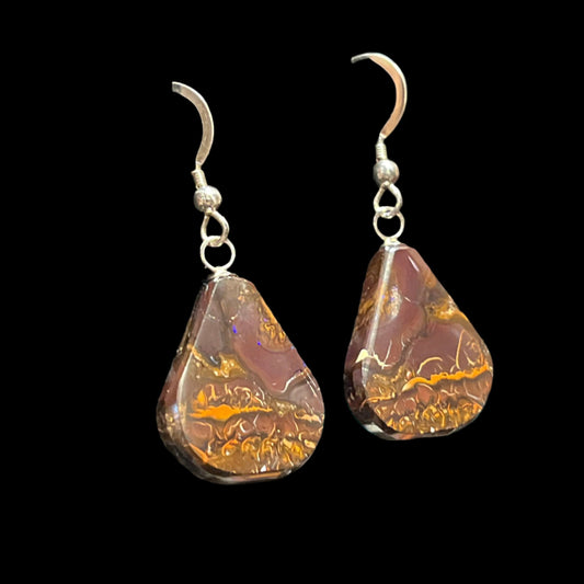 Australian Boulder Opal Earrings (Modified Pear)