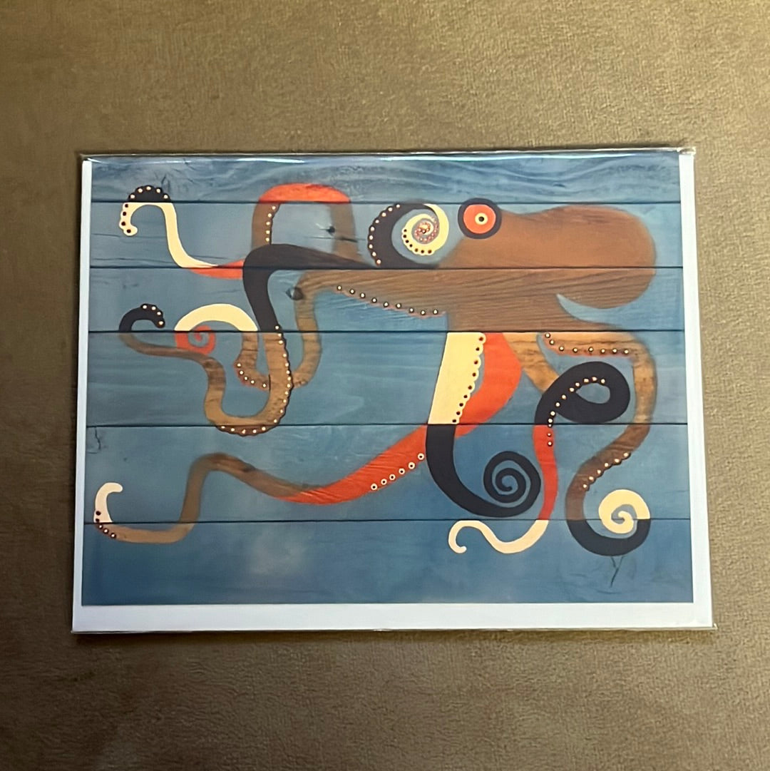 Blank Octopus greeting card with envelope, by Leftover Treasure