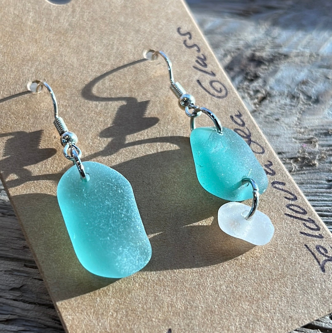 Teal Boho Style Sea Glass Earrings