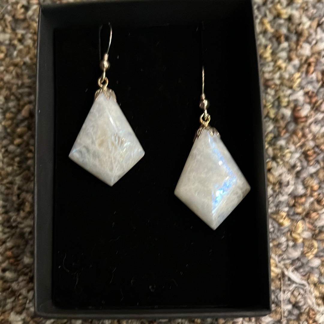 Moonstone Earrings (Long Diamond)