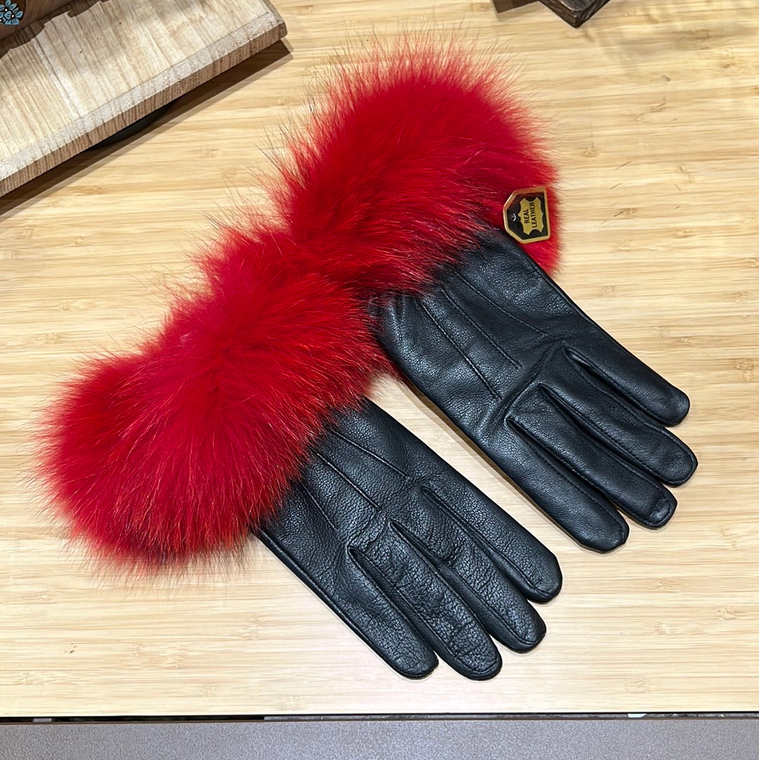 Fur Cuff Lamb Leather Ladies Gloves