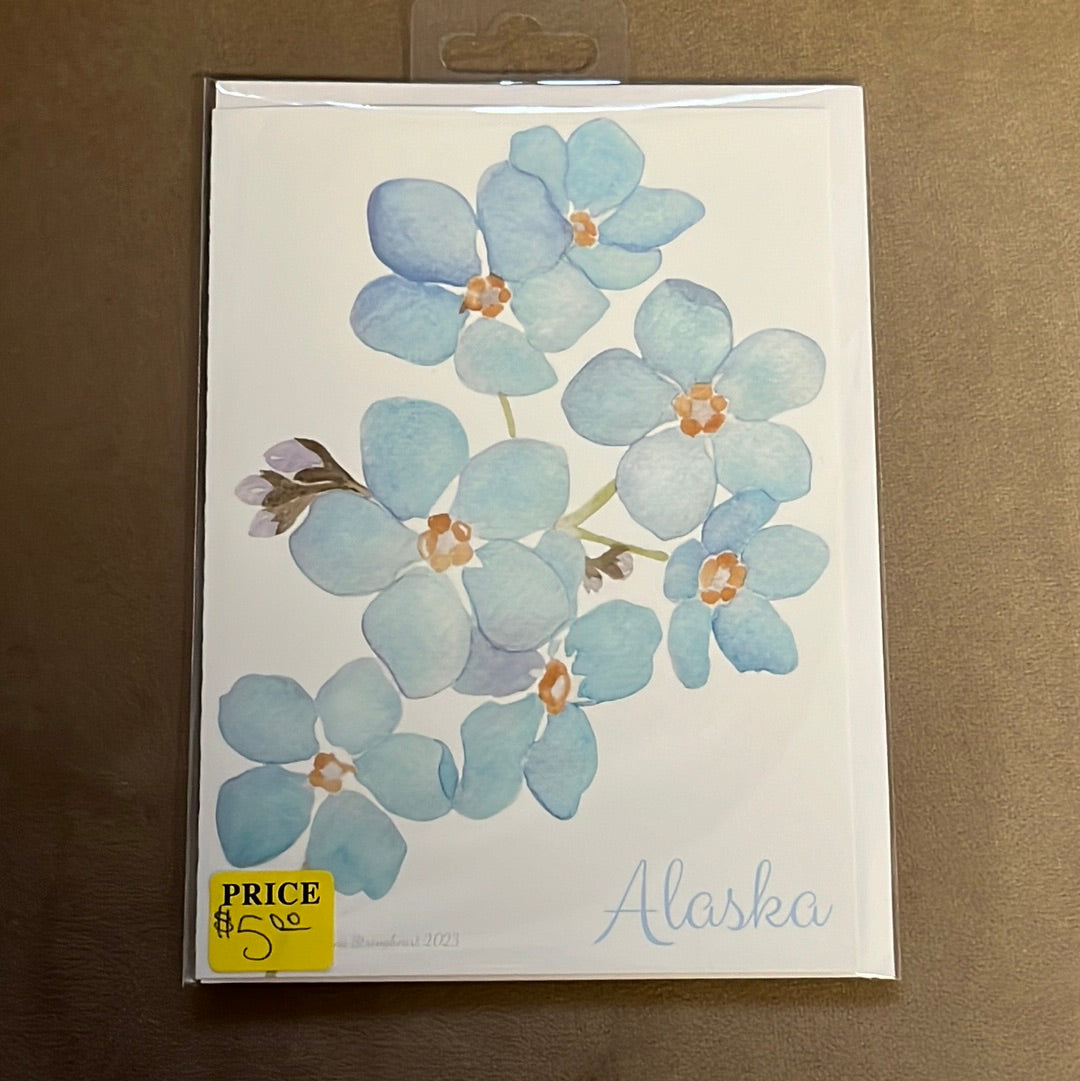 Blank Forget-me-not watercolor greeting card with envelope, by Glenna Strongheart.