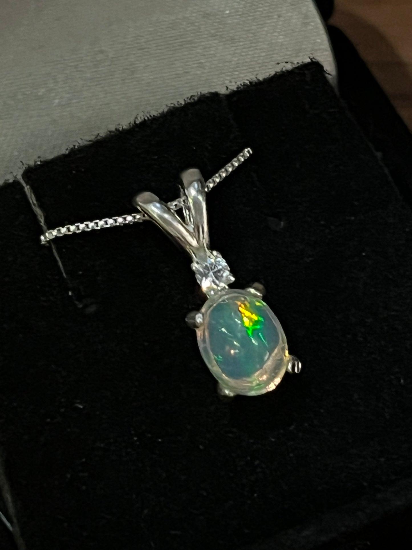 Australian Crystal Opal Pendant 1.04 ct Sapphire Accent