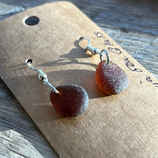 Unique pair of brown sea glass earrings by Seldovia Sea Glass.