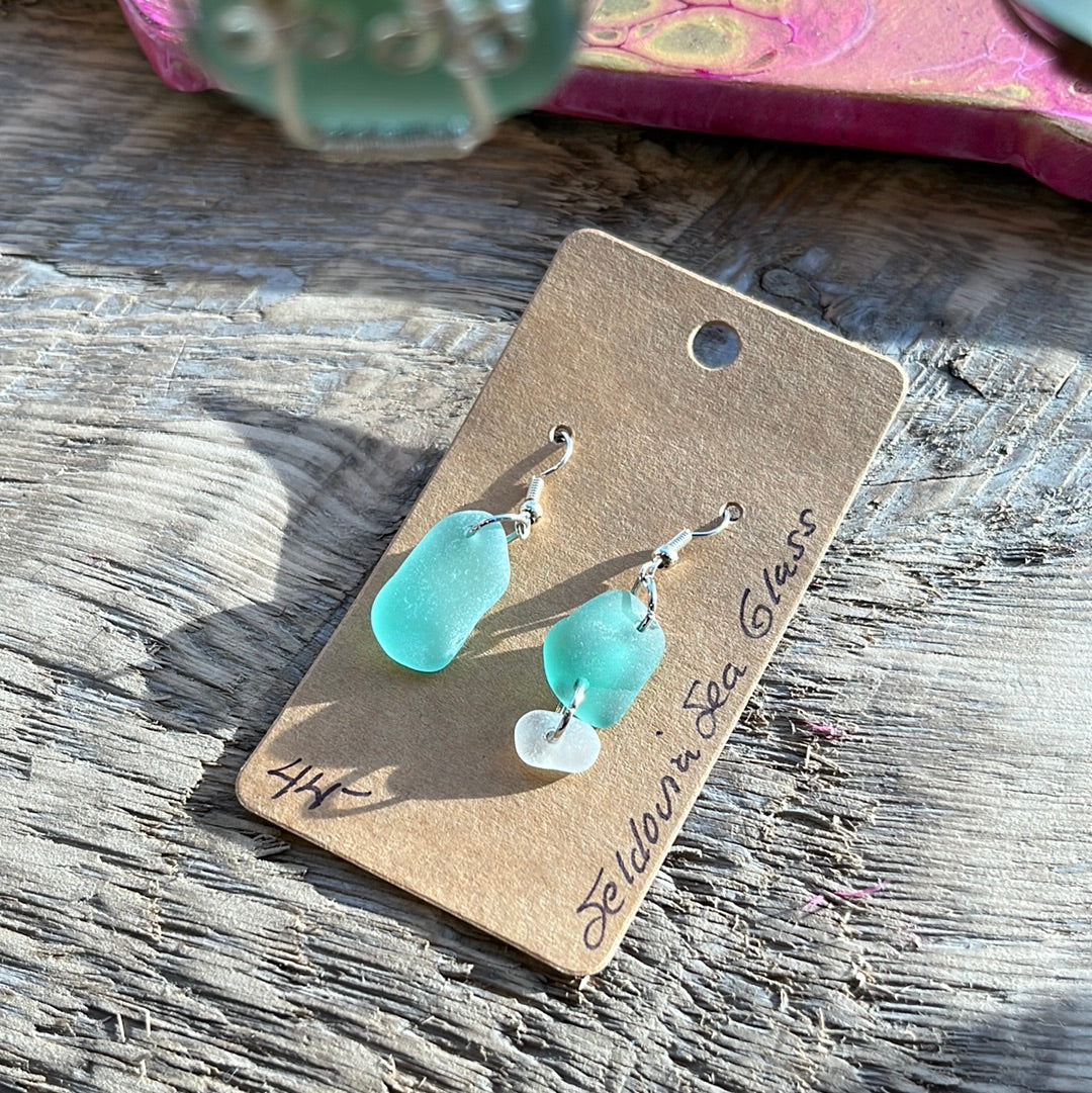 Teal Boho Style Sea Glass Earrings