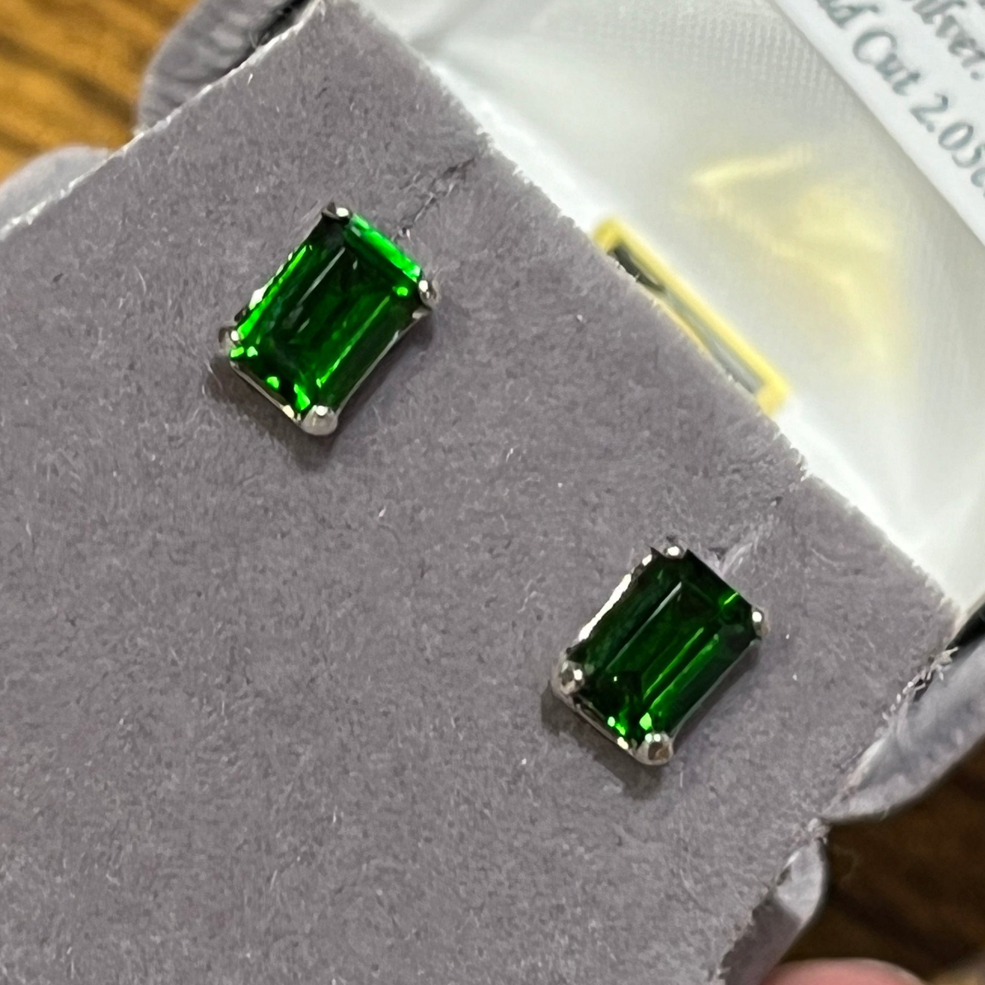 Chrome Diopside Earrings in silver 7x5 Emerald Cut 2.05 total ctw. 