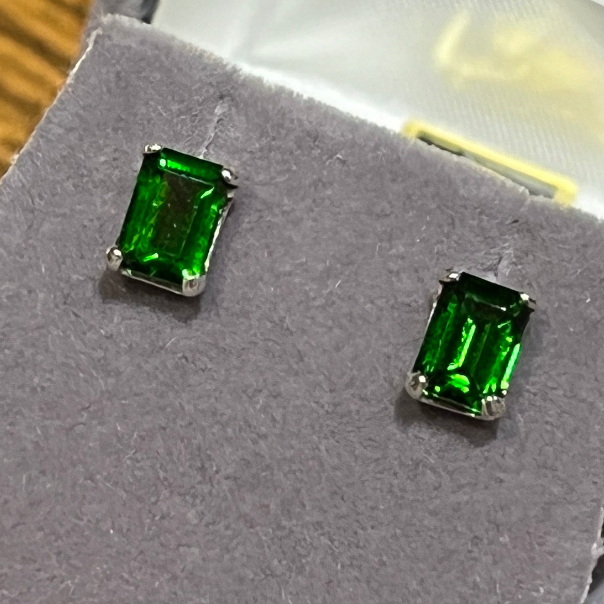 Chrome Diopside Earrings in silver 7x5 Emerald Cut 2.05 total ctw. 