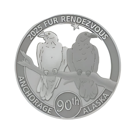 2025 Rondy Pewter collector pin. Celebrating the 90th Fur Rendezvous Anchorage Alaska