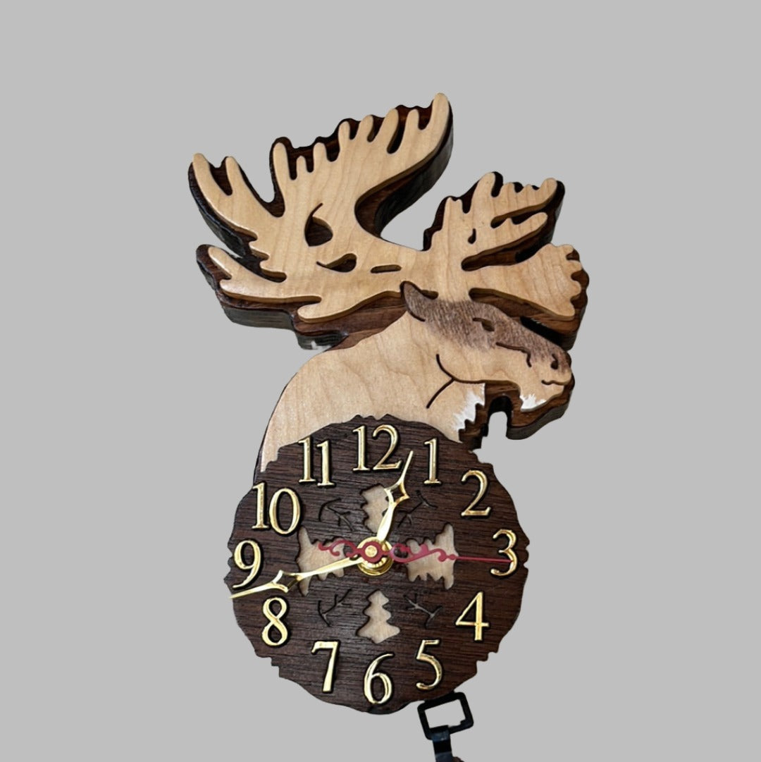Wooden caribou pendulum clock