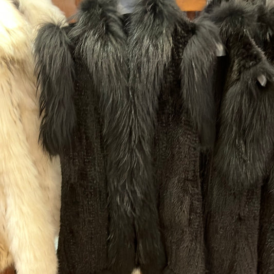 Black Ranch Knit Mink Vest w/ Dyed Racoon Trim