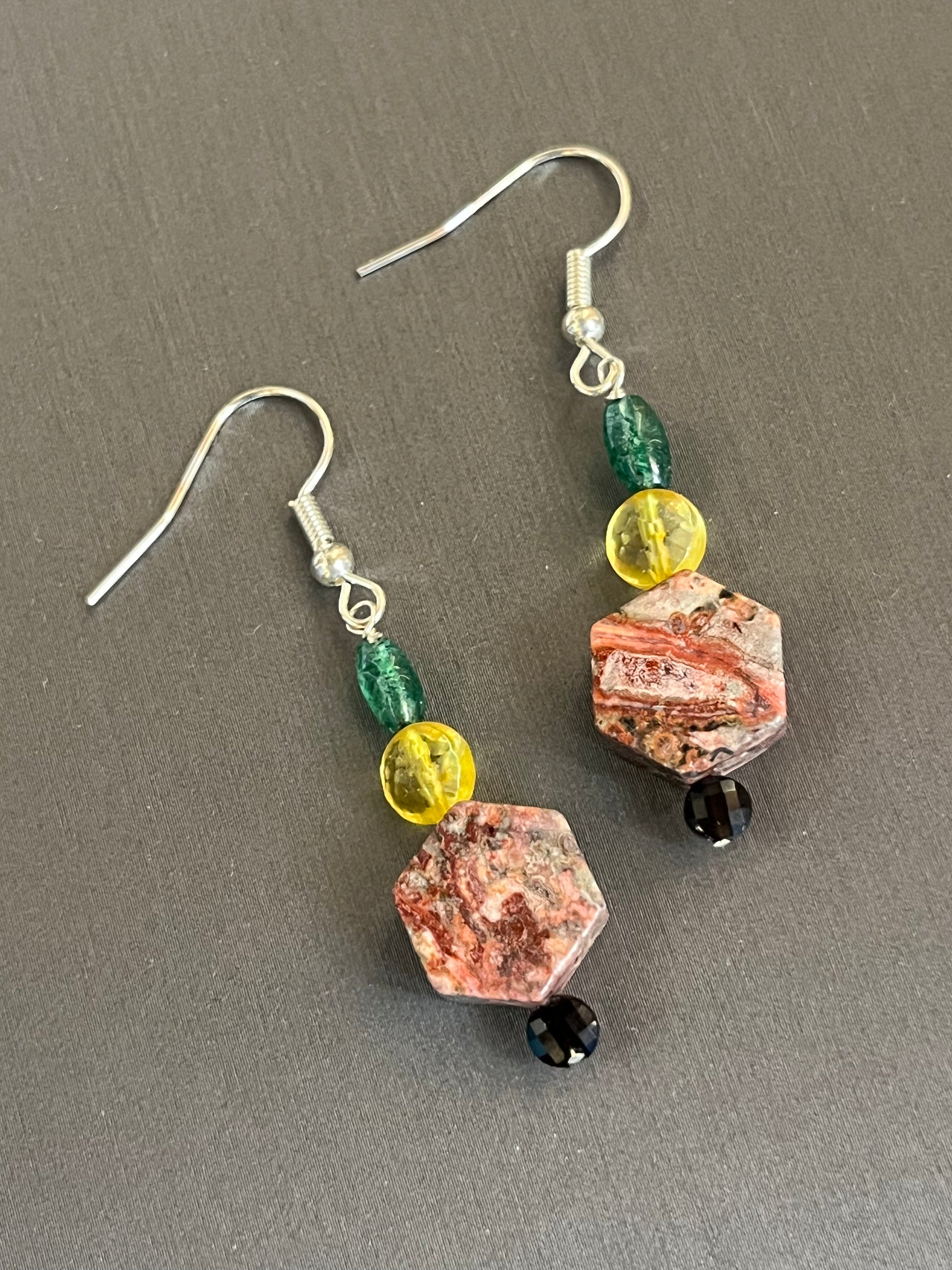 Chrome Diopside, Citrine, Leopard Jasper, and Black Tourmaline earrings by Arctic Fire Designs,